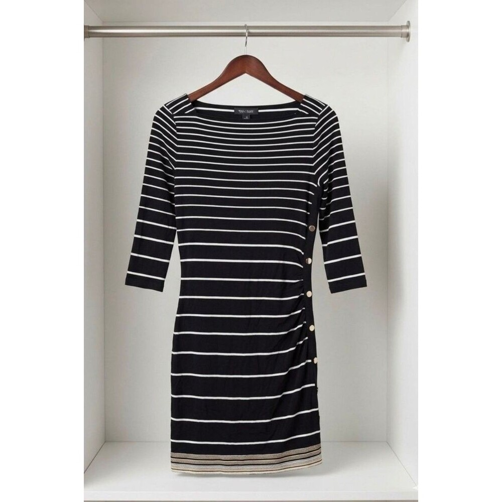 White House Black Market Striped Button-Detail Dress